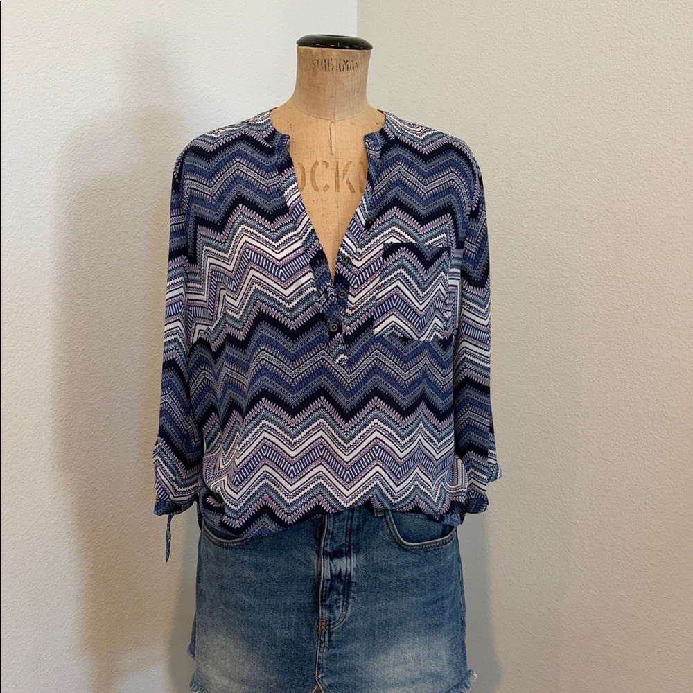 Chevron Patterned Blue Blouse